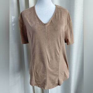 Women's Tan V-Neck Short Sleeve Top